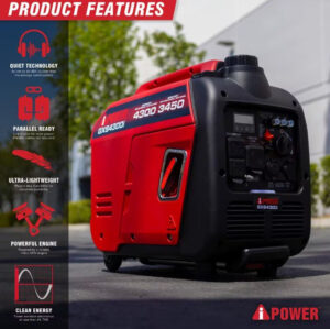 A-iPower GXS4300i 3450W/4300W Generator Gas Low THD Inverter CO Alert New - Image 3